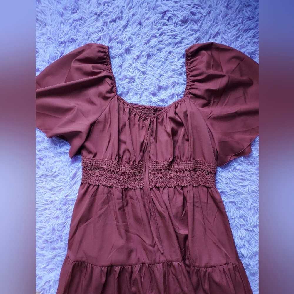 Shein Burgundy Puff Sleeve Maxi Dress